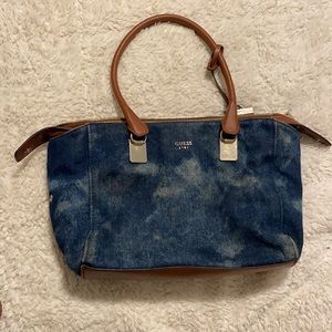 Guess Denim Purse Leopard Print Lining